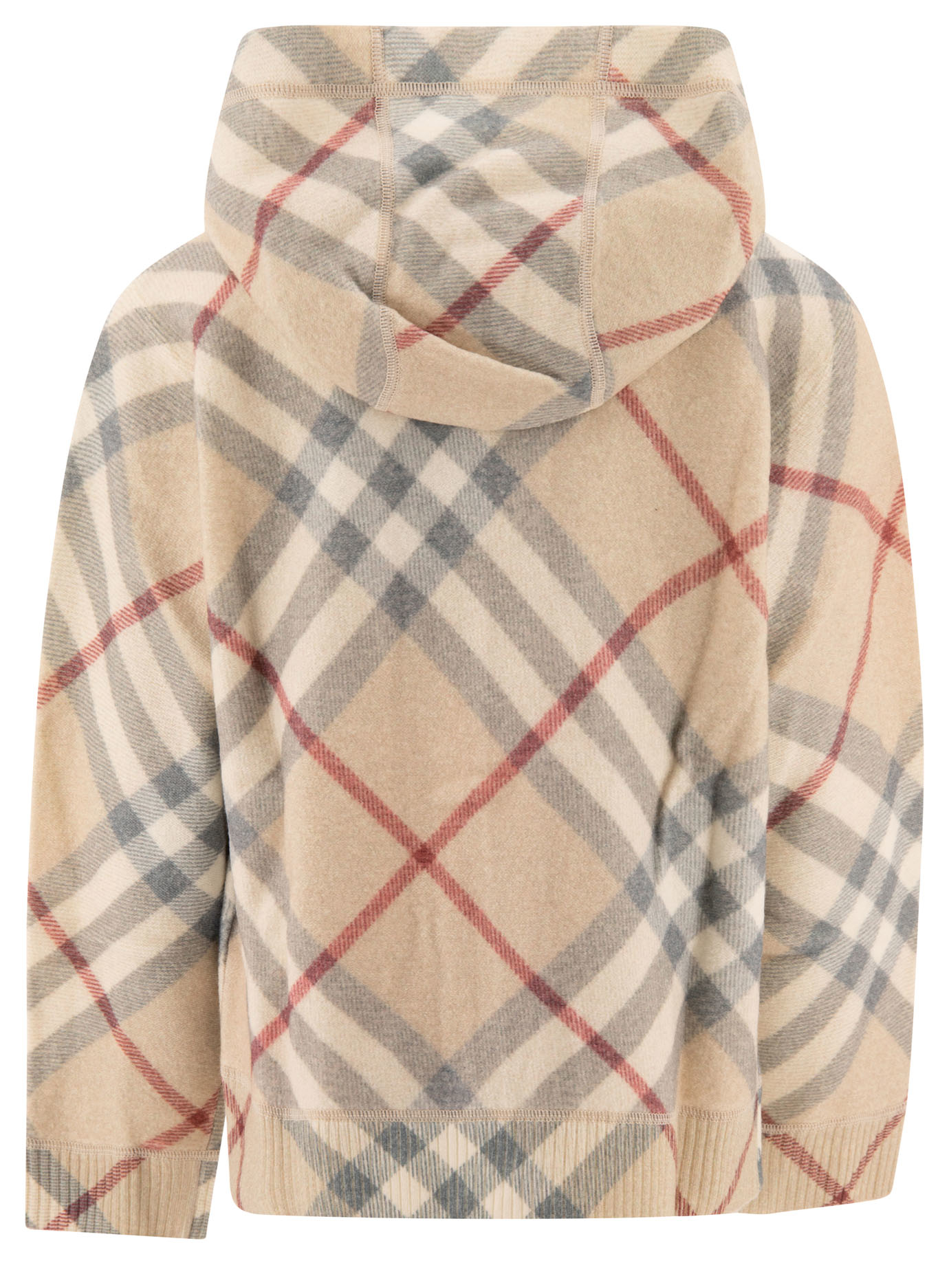 BURBERRY KIDS Beige Check wool sweatshirt with zip and hood